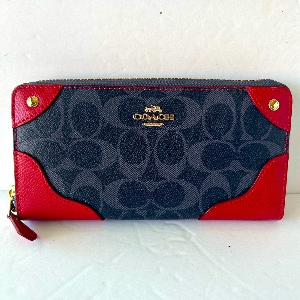 Coach NWOT “Mickie” Zip Wallet In Denim Signature Print Coated Canvas F53780